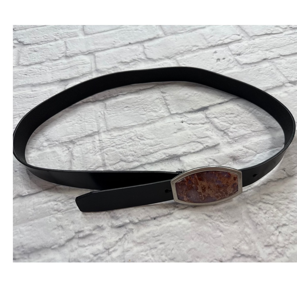 Coldwater Creek Leather Belt Womens Medium‎ Black Excellent Stone Buckle Boho